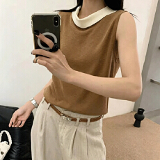 批发设计感撞色荡领背心女夏韩系简约百搭高级感上衣新款时尚