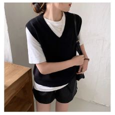 批发黑色马甲背心女春季宽松内搭外穿简约<b class='q'>韩版</b>学院风无袖坎肩毛衣