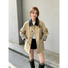 批发卡其色<b class='q'>韩版</b>巴恩风休闲外套女新款春日百搭设计感撞色翻领