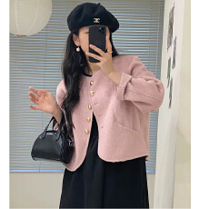 批发法式小香风外套女<b class='q'>新款</b>圆领单排扣双面呢子大衣女设计感小个子呢