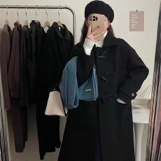 批发牛角扣呢子大衣女秋<b class='q'>冬</b>季加厚小个子中长款毛新款百搭时尚