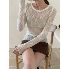 批发<b class='q'>花朵</b>刺绣网长袖女装早秋新款时尚修身百搭显瘦气质简约