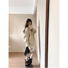 批发韩系宽松复古一整套立领长袖风衣外套女秋<b class='q'>冬</b>新款吊带连衣裙套装