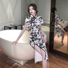 批发复古旗袍年轻款高端中国风性感连衣裙修身高级感足浴技师工作服女