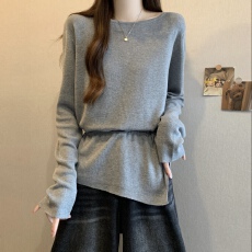 批发实拍大码柔糯亲肤羊毛针织T恤女胖MM秋冬百搭显瘦抽绳收腰<b class='q'>打底衫</b>