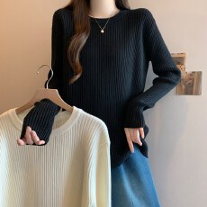 批发实拍大码女装圆领毛衣打底针织衫女秋冬<b class='q'>胖</b><b class='q'>MM</b><b class='q'>宽松</b>遮肚显瘦长袖上衣