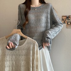 批发实拍<b class='q'>大码</b>软糯钩花镂空<b class='q'>针织衫</b>上衣女胖MM夏季宽松薄款圆领防晒罩衫