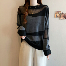 批发实拍大码设计感网纱拼接长袖<b class='q'>毛衣</b>女胖MM撞色小众时尚气质百搭上衣