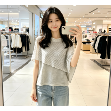 批发实拍大码不规则镂空斗篷防晒衫女胖MM高级感假两件宽松冰丝针织衫