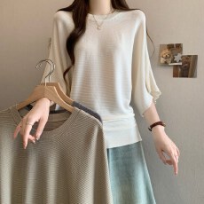 批发实拍大码冰丝针织T恤女<b class='q'>夏</b>季微胖百搭收腰显瘦短袖上衣
