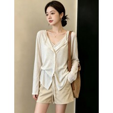 批发实拍大码早秋长袖V领系带针织开衫女胖MM宽松外搭<b class='q'>薄款</b>防晒上衣