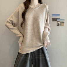 批发实拍~大码胖MM秋冬设计款简约钉珠针织衫毛衣<b class='q'>女</b>打底衫外搭<b class='q'>上衣</b>
