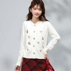 批发<b class='q'>韩版</b>小狗蝴蝶结刺绣打底针织开衫女秋冬新款学院风减龄百搭上衣服