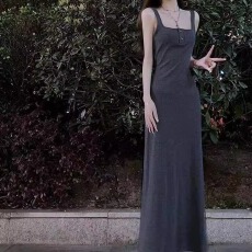 批发韩版2026年新款纯欲风吊带背心收腰a字修身长款打底裙夏季连衣裙