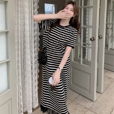 批发<b class='q'>流苏</b>条纹时尚针织<b class='q'>连衣裙</b>女夏季2026年新款设计感宽松显瘦a字裙子