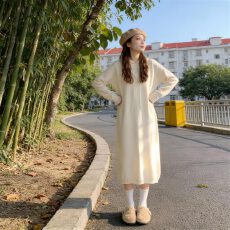 批发针织连帽连衣裙女2026年秋冬新款打底毛衣宽松内搭a字中长裙