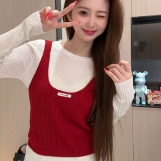 批发2026新款韩版撞色两件套薄款长袖针织衫女<b class='q'>秋</b>季新款设计感显瘦上衣