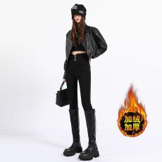 批发<b class='q'>弹力</b>魔术小脚牛仔裤女秋冬加绒加厚大码胖mm高腰显瘦铅笔紧身裤子