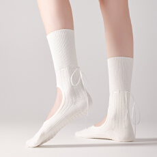 批发新款纯色简约坑条中筒袜女防臭抑菌吸汗芭蕾瑜伽女袜5双