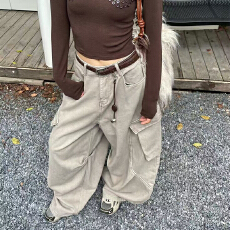 批发实体档口复古工装裤男女潮牌高街宽松阔腿大口袋直筒休闲长裤子