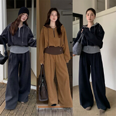 批发实体档口拼色连帽卫衣卫裤套装女秋季2025年新款休闲阔腿裤两件套