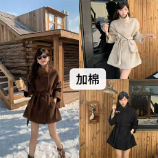 批发实体档口韩版立领系带双面呢<b class='q'>羊绒</b><b class='q'>大衣</b>女短款羊毛毛呢外套秋冬呢子