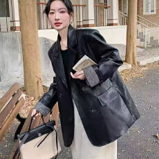 批发实体档口西装女中长款2025年秋装新款休闲百搭双排扣<b class='q'>长袖</b>小西服皮