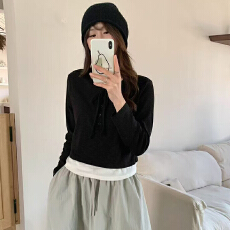 批发实体档口秋<b class='q'>韩版</b>百搭撞色假两件设计感内搭针织打底衫毛衣上衣