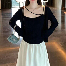 批发实体档口开衫<b class='q'>外套</b>上衣+吊带背心两件套秋季<b class='q'>新款</b>修身显瘦时尚套装