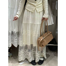 批发实体档口花蕾丝半身裙女2025<b class='q'>秋</b>冬季新款高腰气质显瘦a字网纱长裙