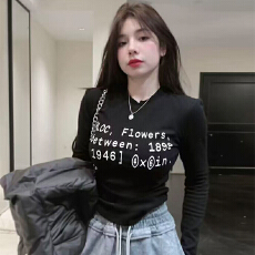 批发实体档口辣妹休闲风<b class='q'>长袖</b>T恤女秋季2025新款字母涂鸦印花显瘦上衣