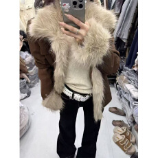 批发实体档口2025年<b class='q'>新款</b>美式复古麂皮绒毛领夹棉外套宽松冬季派克服女