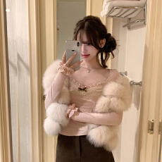 批发实体档口2025秋冬新款<b class='q'>网纱</b>拼接波点长袖T恤女甜美花边蝴蝶结上衣