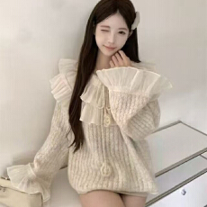 批发实体档口25秋冬新款<b class='q'>荷叶边</b>拼接假两件针织衫女高级感气质宽松<b class='q'>毛衣</b>
