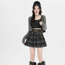 批发实体档口复古学院风格纹半身裙女秋季<b class='q'>新款</b>小个子高腰显瘦a字短裙