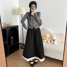 批发实力工厂气质半身裙女秋冬2025<b class='q'>新款</b>宽松百搭花边毛呢裙中长款伞裙