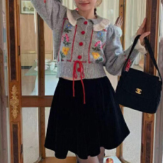 批发实体档口法式复古甜美娃娃领毛衣外套女秋季宽松软糯长袖针织开衫