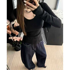 批发实体档口U领打底衫女秋冬修身显瘦收腰基础款百搭正肩长袖t恤<b class='q'>上衣</b>