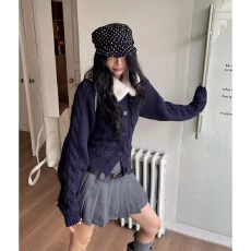 批发实体档口高级感毛领麻花毛衣外套女秋冬短款外搭针织<b class='q'>开衫</b><b class='q'>卫衣</b>上衣