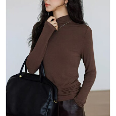 批发实体档口半高领糯米羊绒加绒T恤女2025<b class='q'>秋</b>冬叠穿内百搭打底衫上衣