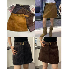 实体档口25秋冬新款时尚简约纯色高腰A字半身裙短裙通勤百搭女潮