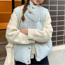 批发实体档口小清新立领<b class='q'>短</b>款羽绒马甲+围巾2025年冬季新款白鸭绒外套