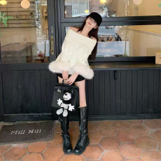 批发实体档口毛衣女内搭秋冬季宽松长袖高领针织打底衫<b class='q'>短</b>款一字肩上衣