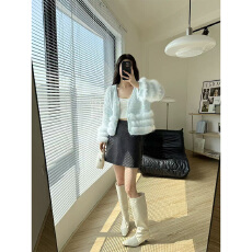 批发实体档口2025秋季新款甜美气质狐狸毛<b class='q'>短</b>款针织开衫毛衣外套上衣女