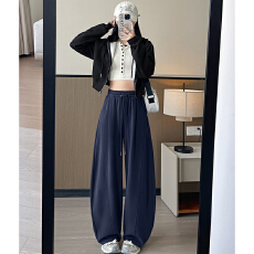 批发实力工厂25冬季<b class='q'>时尚</b>抽绳松紧腰设计感宽松百搭弹力加绒休闲卫<b class='q'>裤</b>女