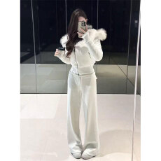 批发实体档口休闲<b class='q'>运动</b>套装女2025秋冬加绒时尚洋气<b class='q'>显瘦</b>毛领卫衣两件套