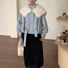 批发实体档口冬季韩版复古羊羔毛大翻领皮衣保暖羽绒服皮毛一体<b class='q'>短</b>外套