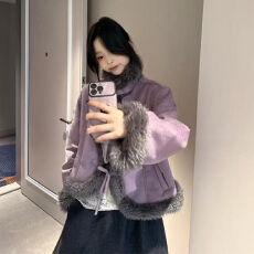 批发实体档口蝴蝶结羊羔毛麂皮绒外套女<b class='q'>短</b>款冬季皮毛一体加绒加厚皮衣