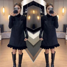 批发实体档口小香风马甲裙女年冬季新款细闪蝴蝶结拼接纯色砍袖连衣裙