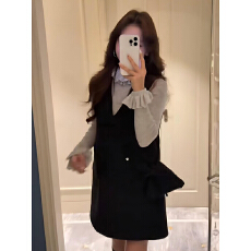 批发实体档口冬新款法式设计感小众复古时尚高级感背心裙打底衫套装